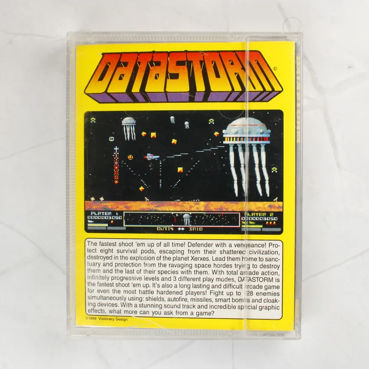 A Datastorm videójáték tokjának hátoldala a játék leírásával