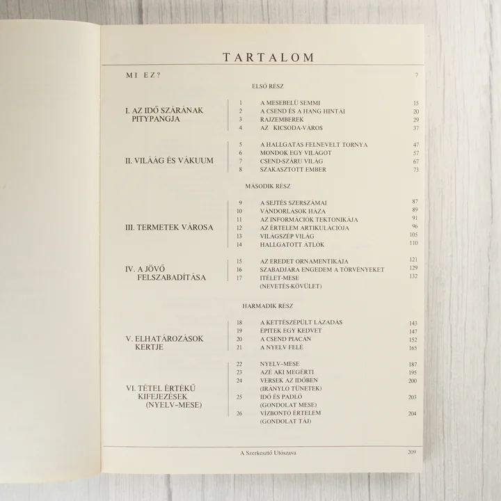 A könyv tartalomjegyzéke