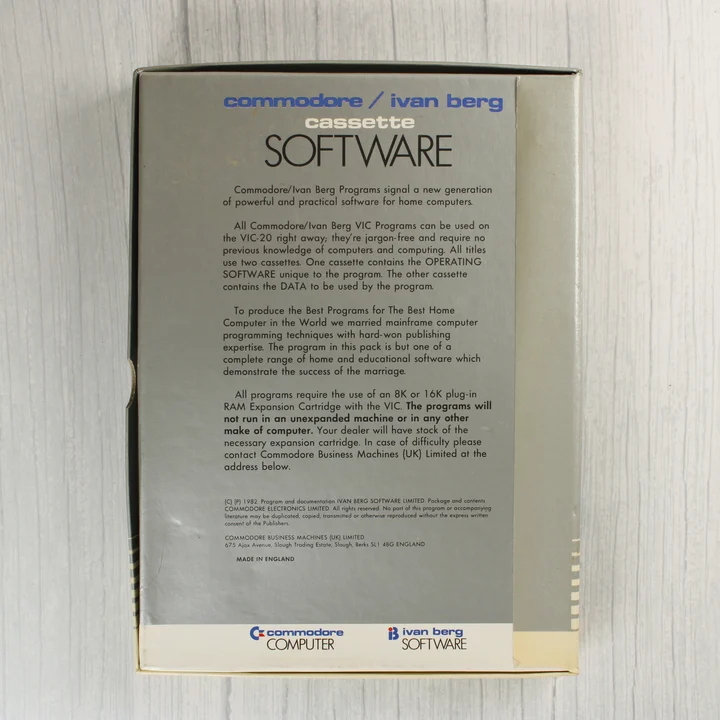 Mathematics 2 doboz hátnézet Commodore VIC-20 Mathematics 2 szoftver doboza hátulról