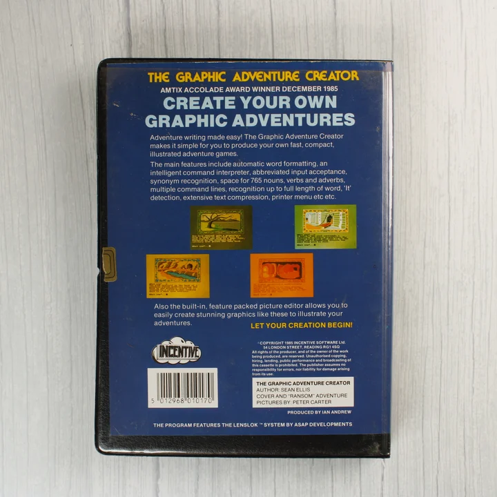 The Graphic Adventure Creator szoftver hátoldala