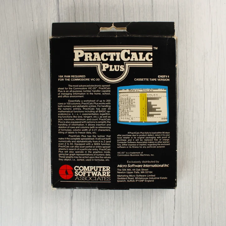 Practicalc Plus szoftver dobozának hátoldala