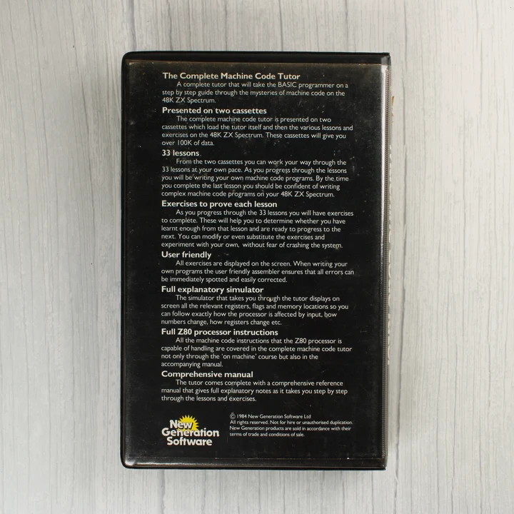 The Complete Machine Code Tutor hátlap The Complete Machine Code Tutor ZX Spectrum szoftver hátlapja