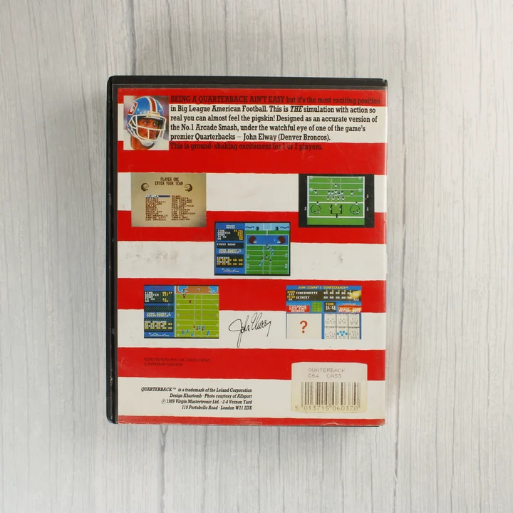 John Elway's Quarterback C64 videójáték hátlapi borítója