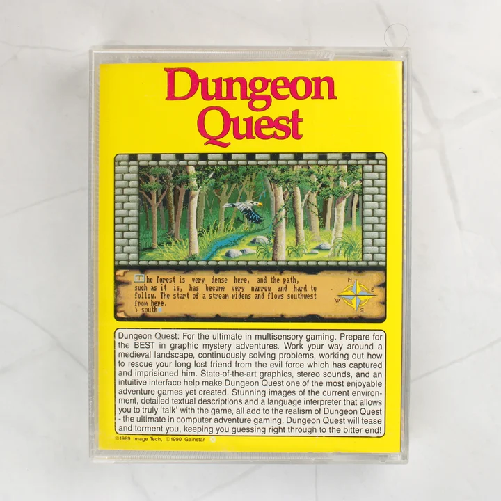 Dungeon Quest Amiga játék hátlapja leírással
