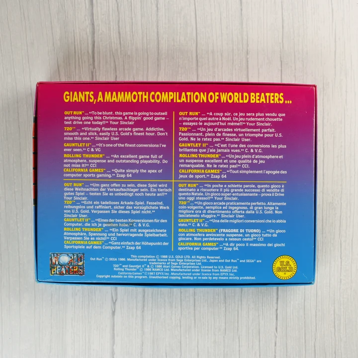 Giants World Beaters videójáték-válogatás dobozának hátoldala