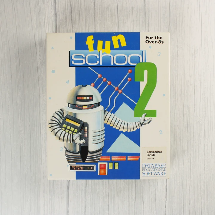 Fun School 2 Commodore 64 játék dobozának előlapja robottal