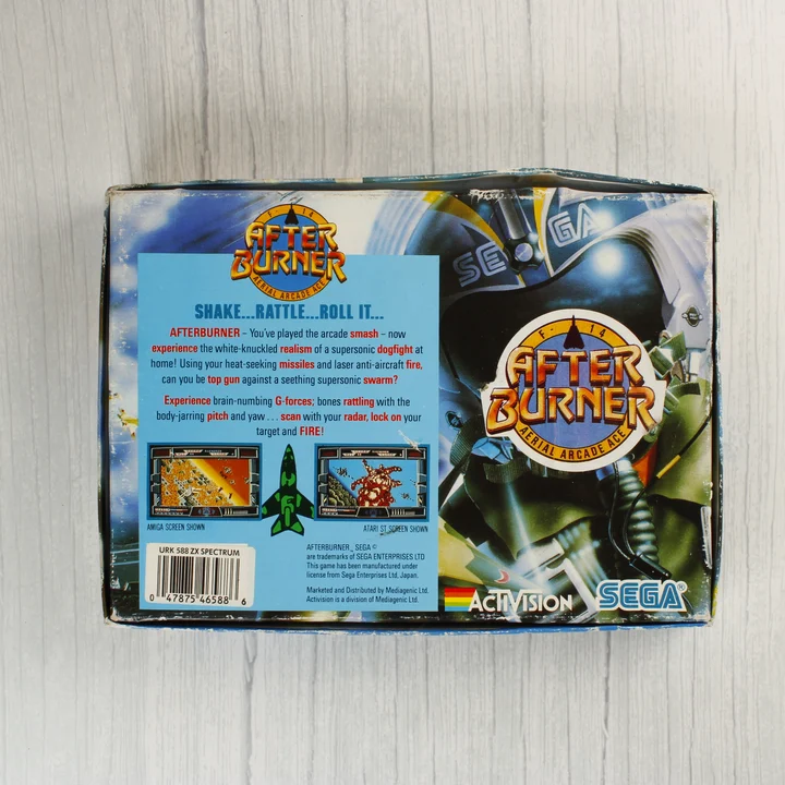 After Burner doboz hátnézet After Burner ZX Spectrum játék dobozának hátoldala