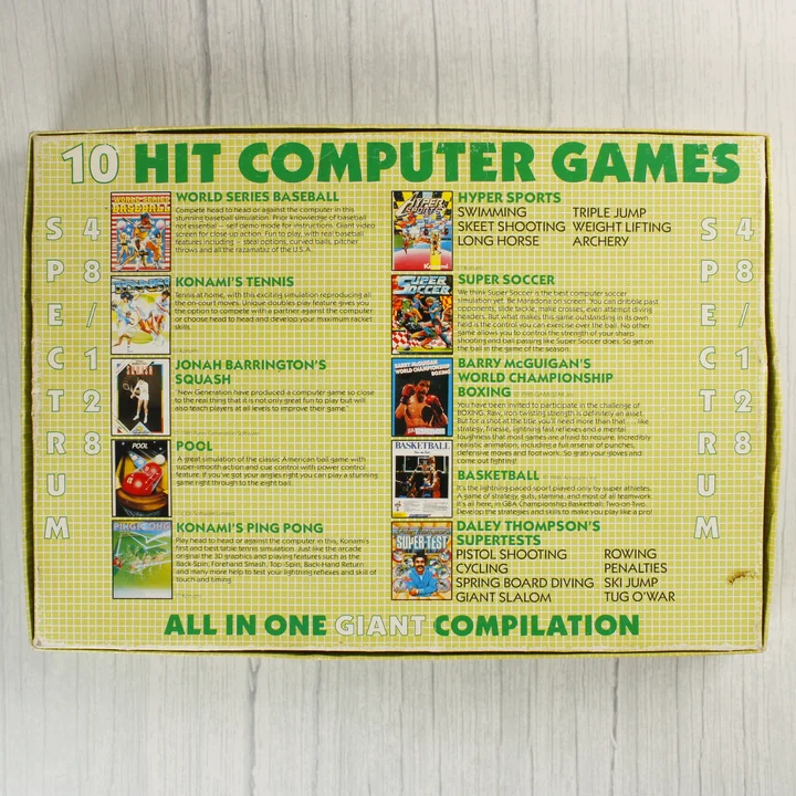 Game, Set and Match videójáték-válogatás dobozának hátoldala a játéklistával