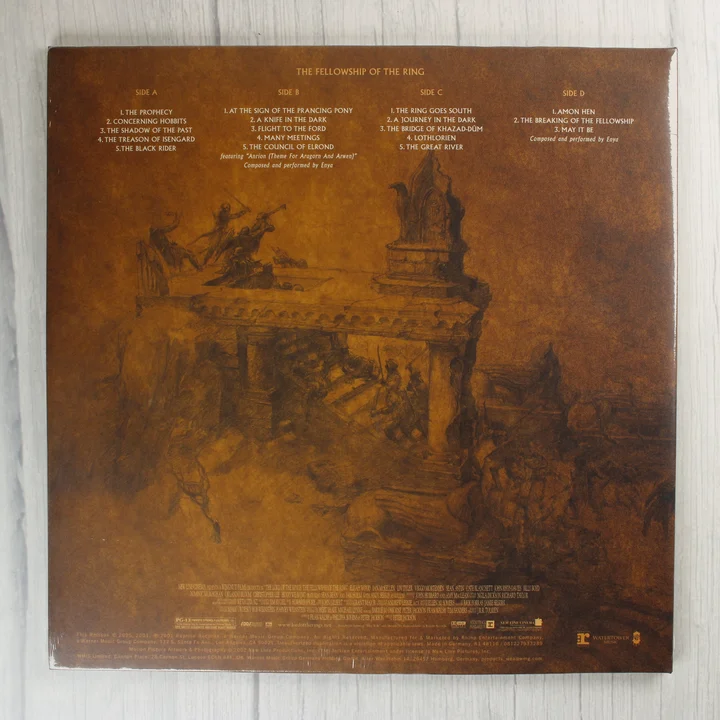 A Gyűrűk Ura: A Gyűrű Szövetsége filmzene bakelit lemez hátlapja