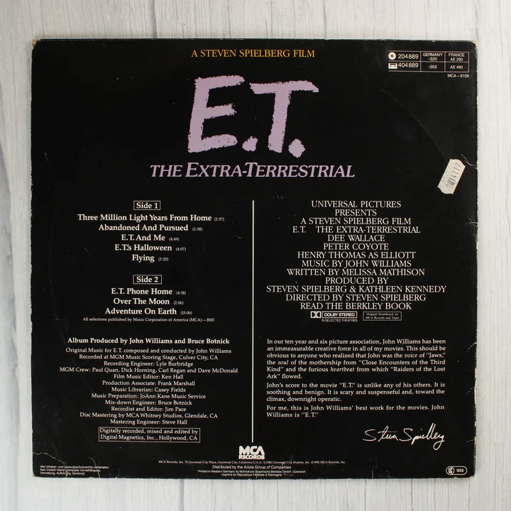Az E.T. filmzenei album borítójának hátoldala