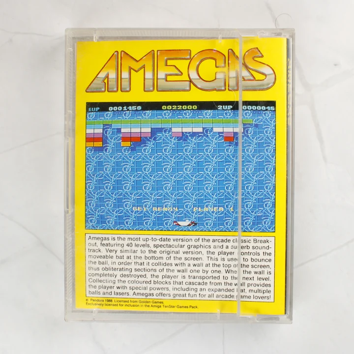 Az Amegas videójáték hátsó borítója leírással