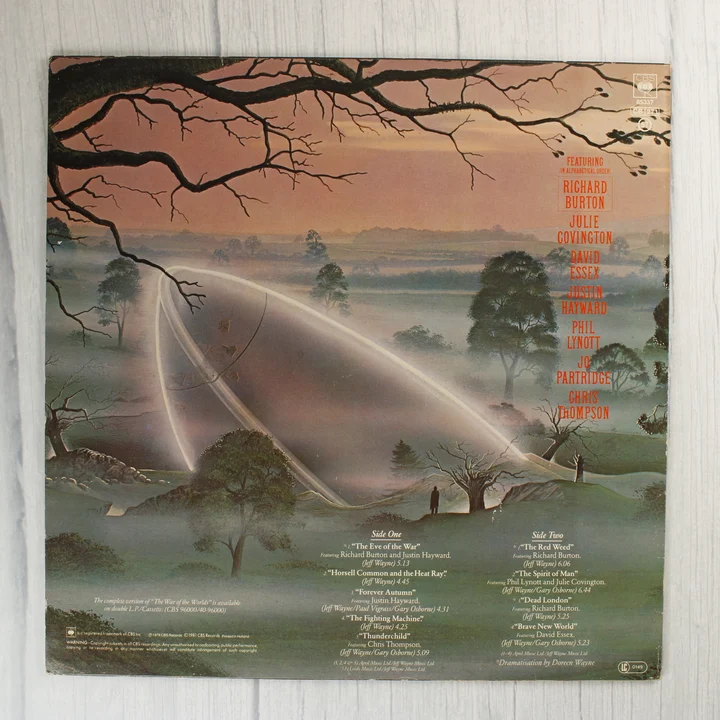 Jeff Wayne The War of the Worlds bakelit lemez borító hátlapja
