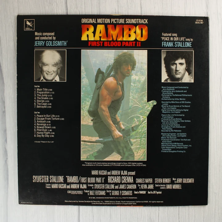 Rambo First Blood Part II filmzene bakelit lemez hátoldala