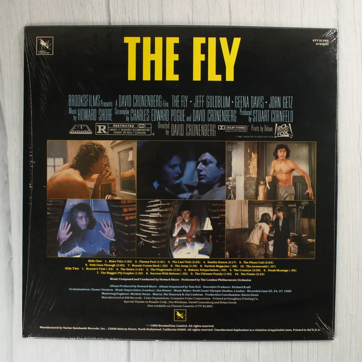 The Fly filmzene bakelit lemez hátoldala jelenetfotókkal