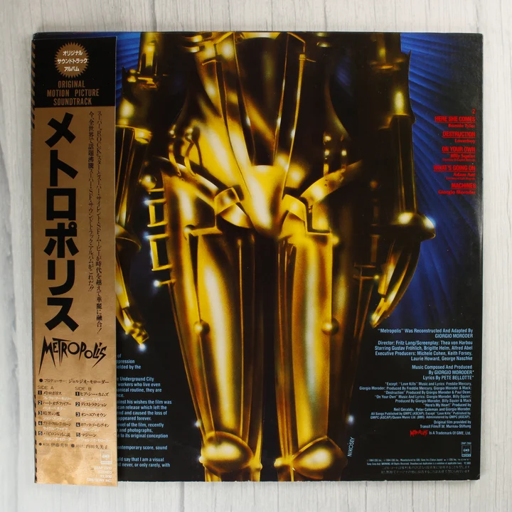 Metropolis filmzene bakelit lemez hátoldala japán feliratokkal