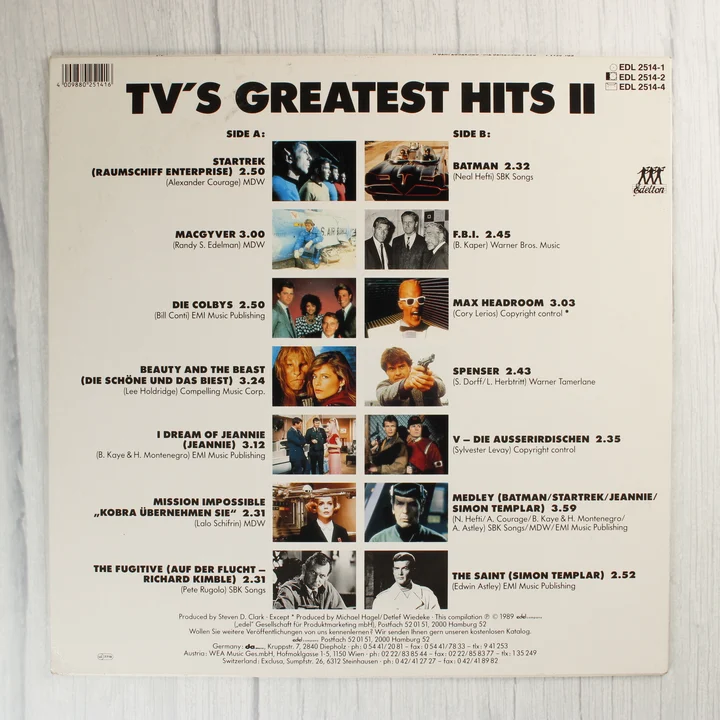 TV's Greatest Hits II hátlap TV's Greatest Hits II bakelit lemez hátoldala számlistával