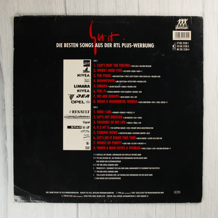 A Get it! válogatásalbum bakelit lemezének hátoldala a dallistával