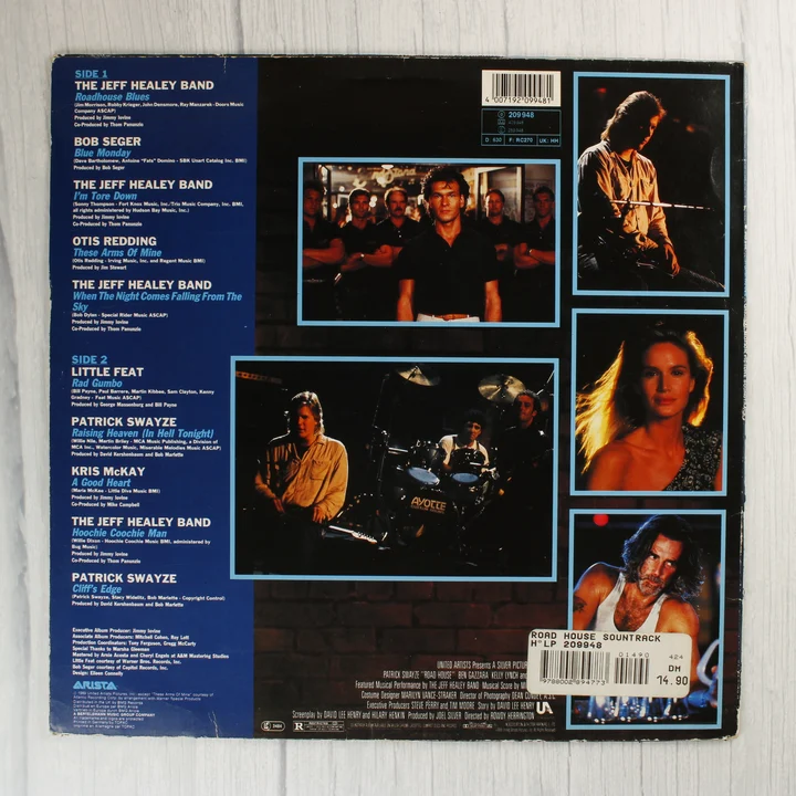 A Road House filmzenei album borítójának hátoldala a számlistával