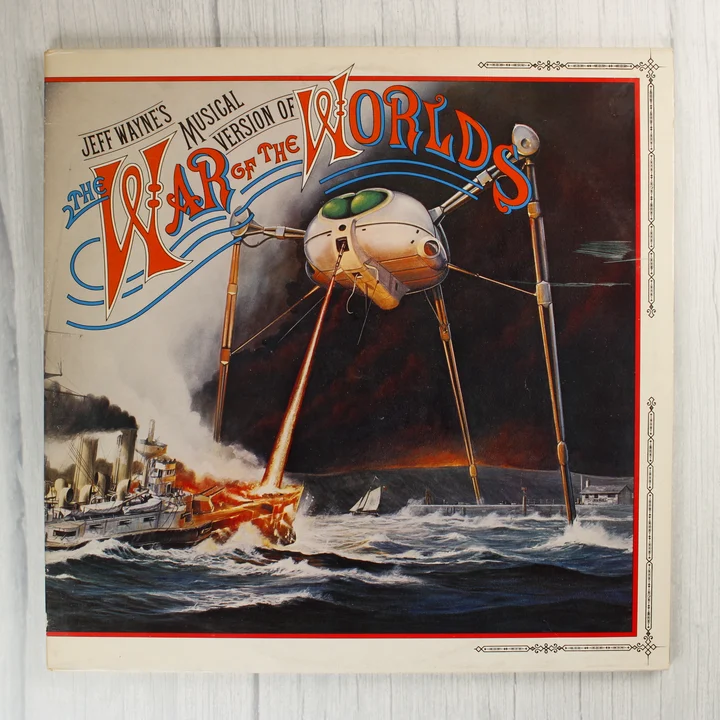 Jeff Wayne's The War of the Worlds bakelit lemez borítója marsi harci géppel