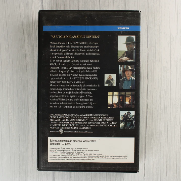 A Nincs bocsánat VHS kazetta hátoldali borítója leírással