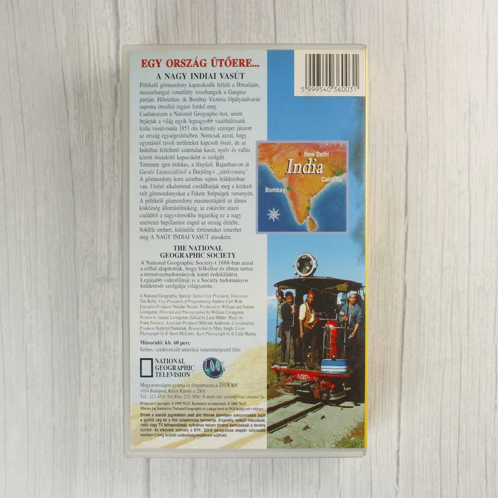 National Geographic A nagy indiai vasút VHS kazetta hátoldala