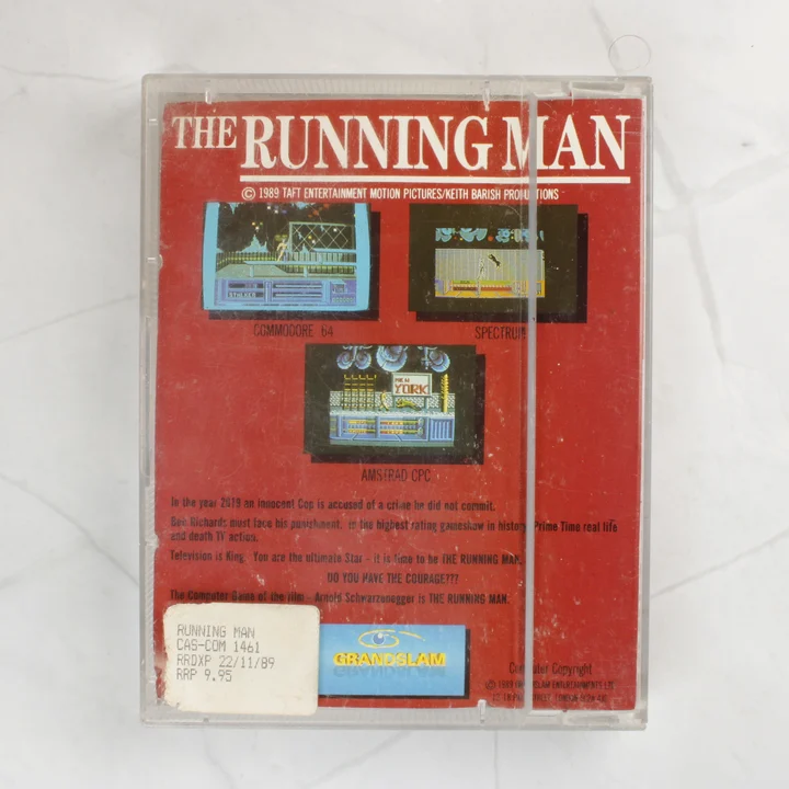 The Running Man C64 hátlap The Running Man Commodore 64 játék hátlapja képernyőfotókkal