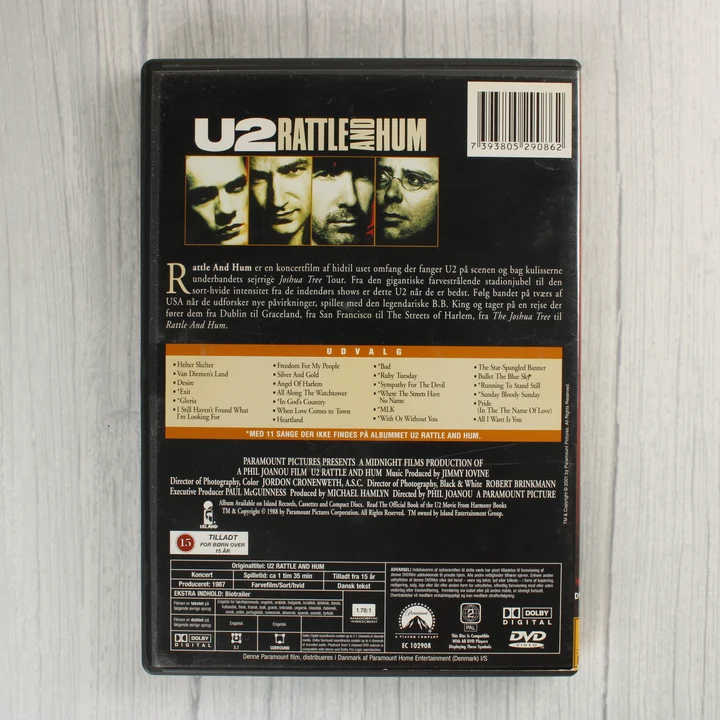 U2 Rattle and Hum DVD borító hátlapja