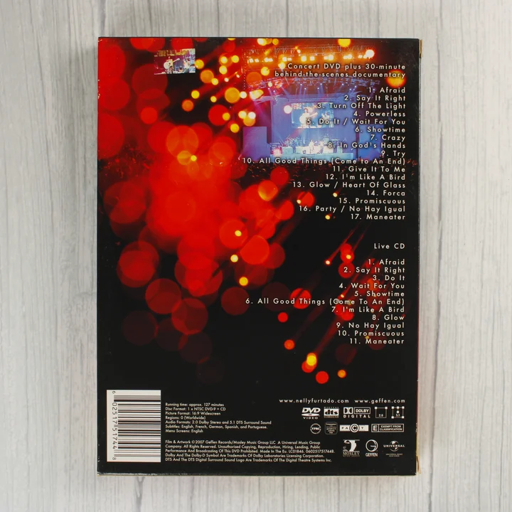 Nelly Furtado Loose: The Concert hátlap Nelly Furtado Loose: The Concert DVD hátlapja számlistával