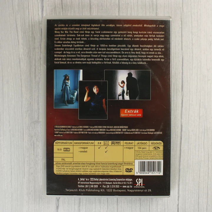 Az Eros DVD hátoldala technikai adatokkal és leírással