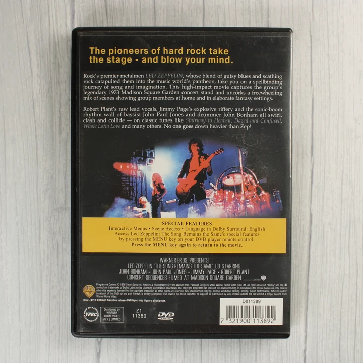 Led Zeppelin The Song Remains the Same DVD hátlapja