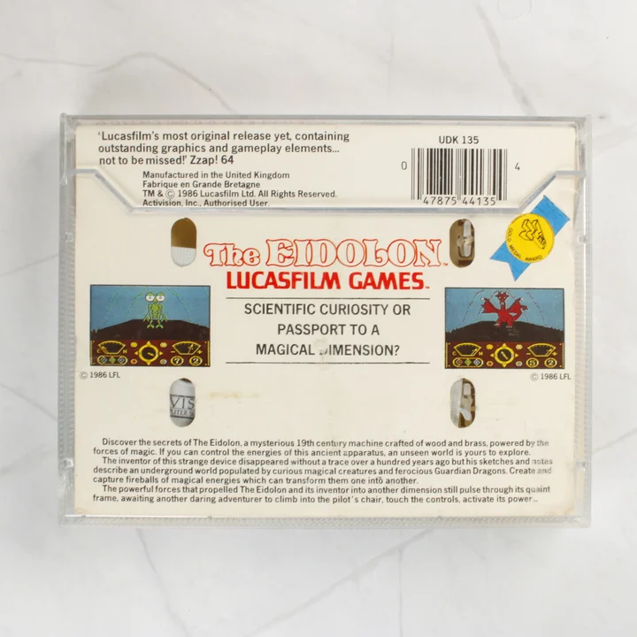 The Eidolon videójáték Commodore 64 kazetta hátlapja vonalkóddal