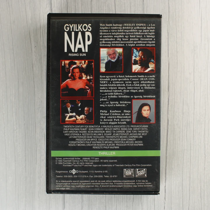 Gyilkos nap VHS hátlap A Gyilkos nap VHS kazetta hátoldala a film leírásával és stáblistájával