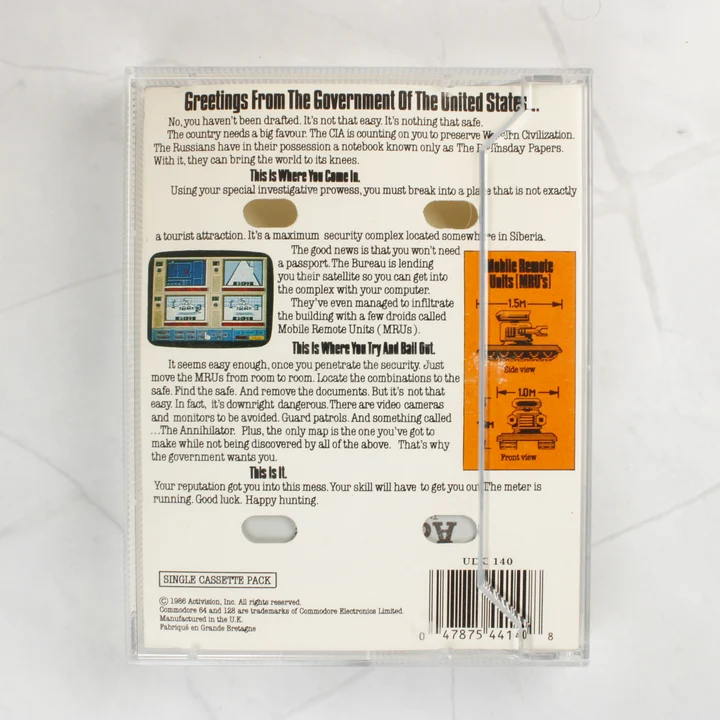 Hacker II: The Doomsday Papers Commodore 64 játék hátlapja