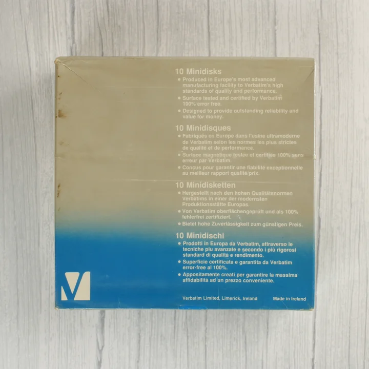 Verbatim Verex floppy lemez dobozának hátoldala