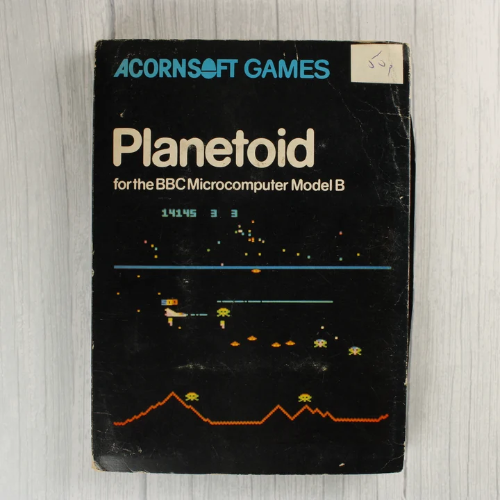Planetoid doboz elölnézet A Planetoid videójáték dobozának előlapja BBC Microcomputerhez