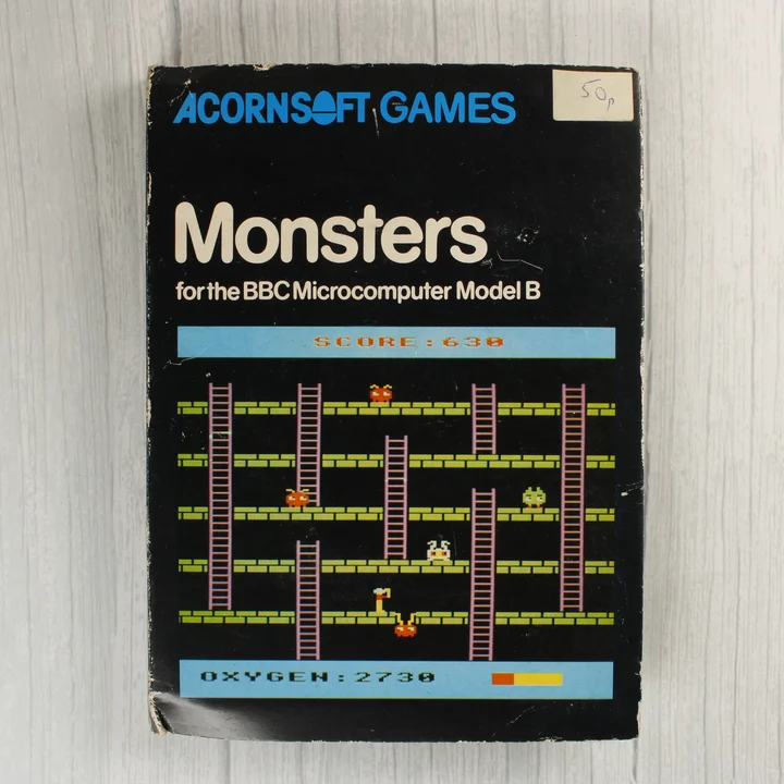 Acornsoft Monsters előlap Acornsoft Monsters videójáték dobozának előlapja