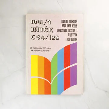 1001/4 Játék C64/128 könyv borítója színes sávokkal