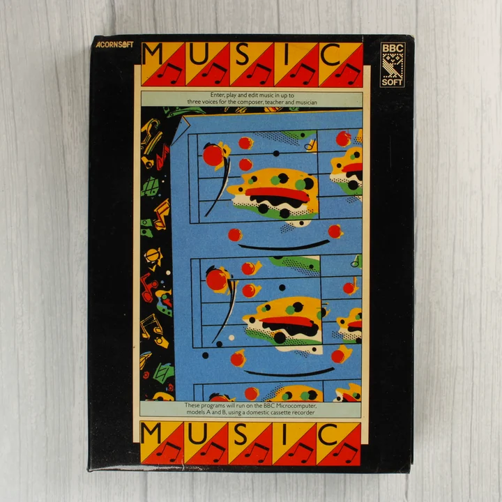 Acornsoft Music doboz elölnézet Acornsoft Music szoftver dobozának előlapja