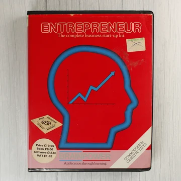 Az Entrepreneur Commodore 64 szoftver piros borítós tokja elölről