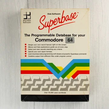 A Superbase szoftver dobozának előlapja Commodore 64-hez