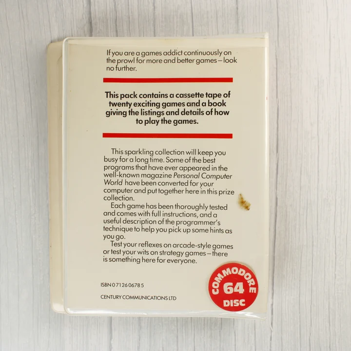 A PCW Games Collection Commodore 64 játékgyűjtemény hátoldala