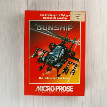A Gunship videójáték piros dobozának előlapja egy helikopterrel