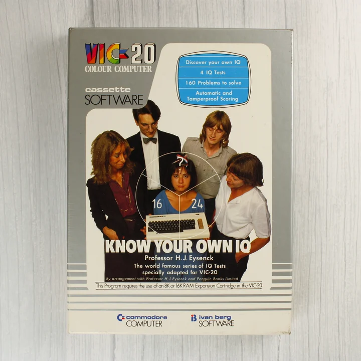 A Know Your Own IQ szoftver dobozának előlapja Commodore VIC-20 számítógéphez