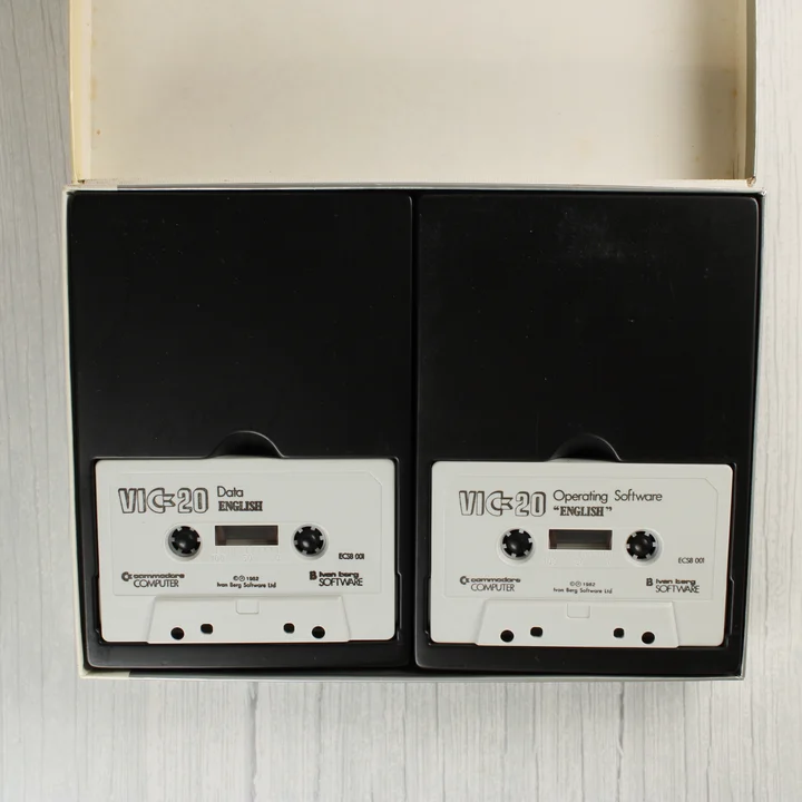 Két fehér magnókazetta a fekete műanyag tartóban