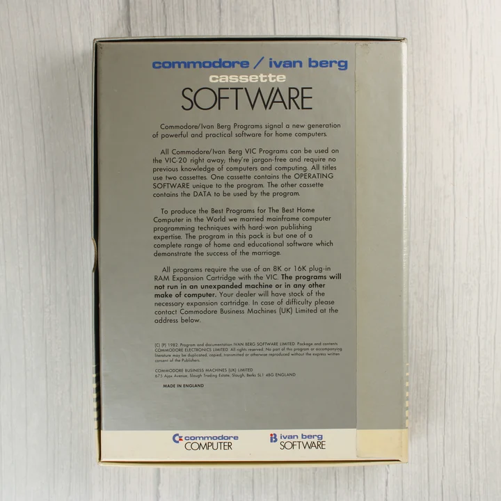 Commodore VIC-20 English Language szoftver dobozának hátoldala