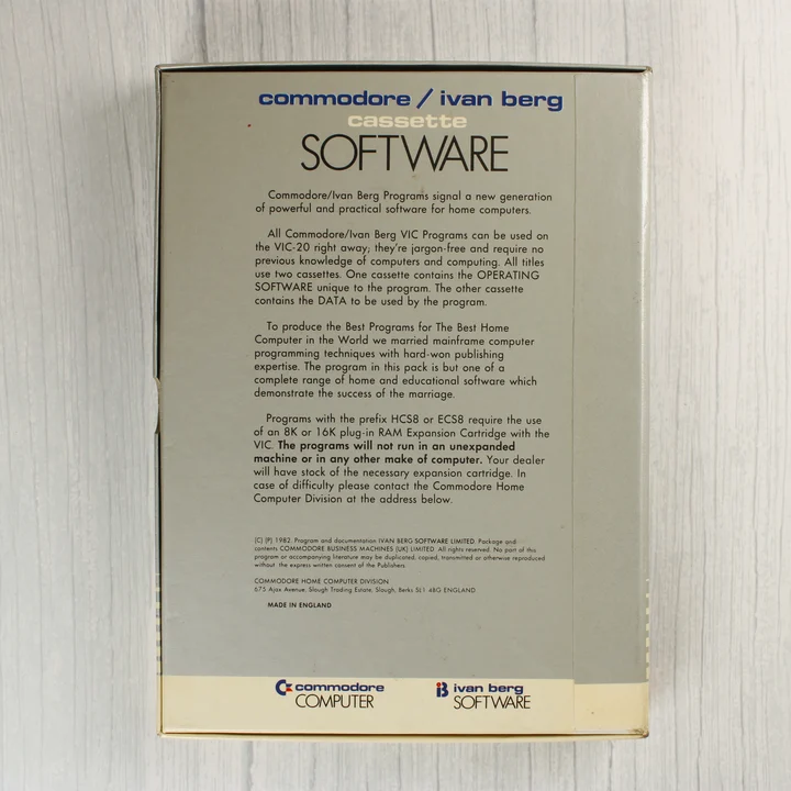 Commodore VIC-20 Biology szoftver dobozának hátoldala