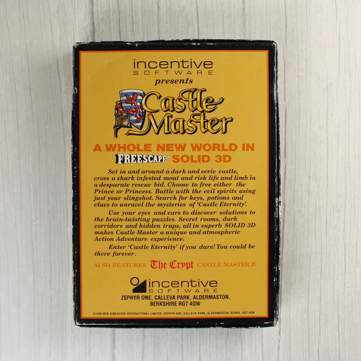 Castle Master Commodore 64 játék dobozának hátoldala