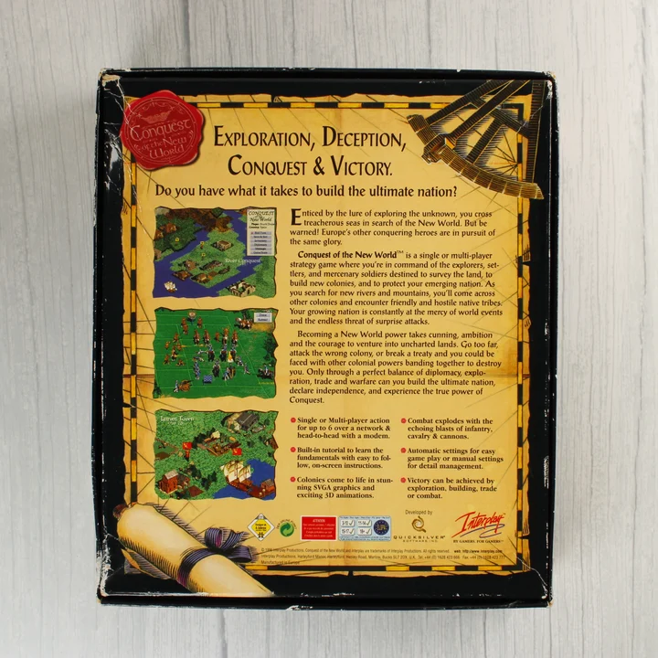 Conquest of the New World PC játék dobozának hátoldala