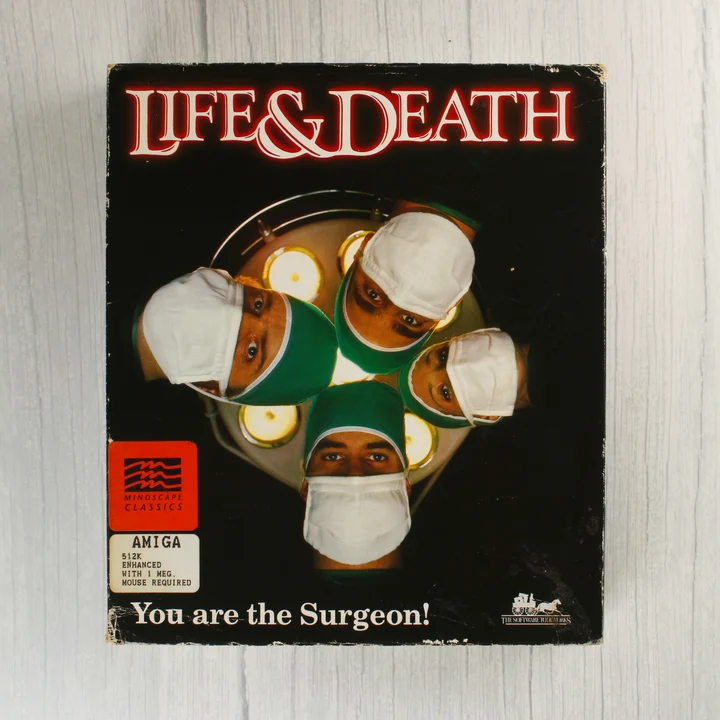 Life & Death Amiga játék dobozának előlapja sebészekkel