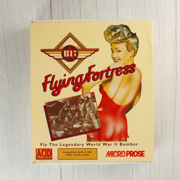 B-17 Flying Fortress Amiga játék dobozának eleje pin-up lánnyal